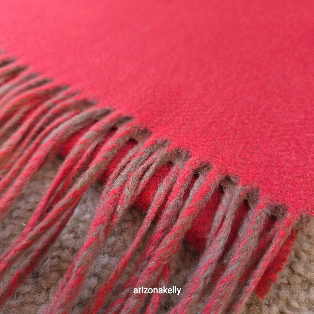 NWOT Arkis Cashmere Luxury Two-Tone Fringed Scarf Pink and Tan - Picture 8 of 15